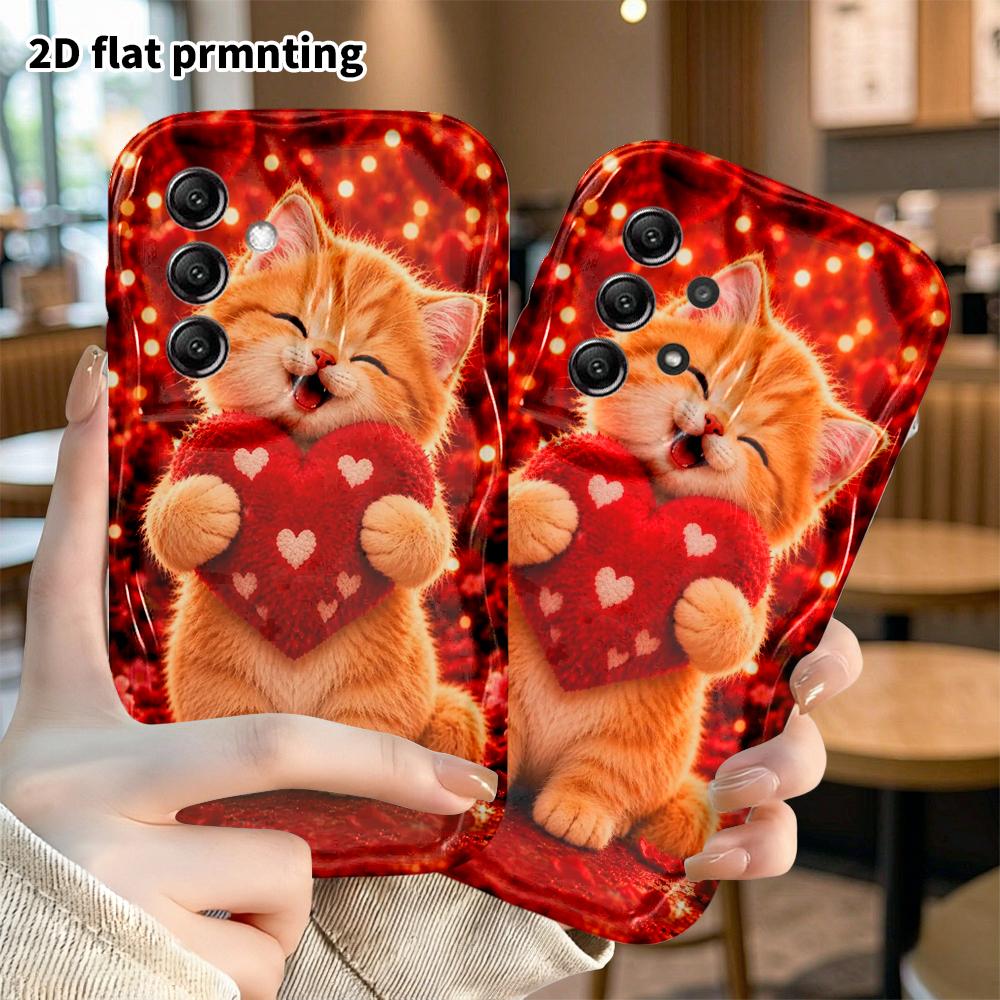Phone case: 2D flat, suitable for Samsung Galaxy A34 A35 M05 M06 S20 S22 S21 FE Plus 5G protective case, laughing orange cat, perfect Christmas and Ha