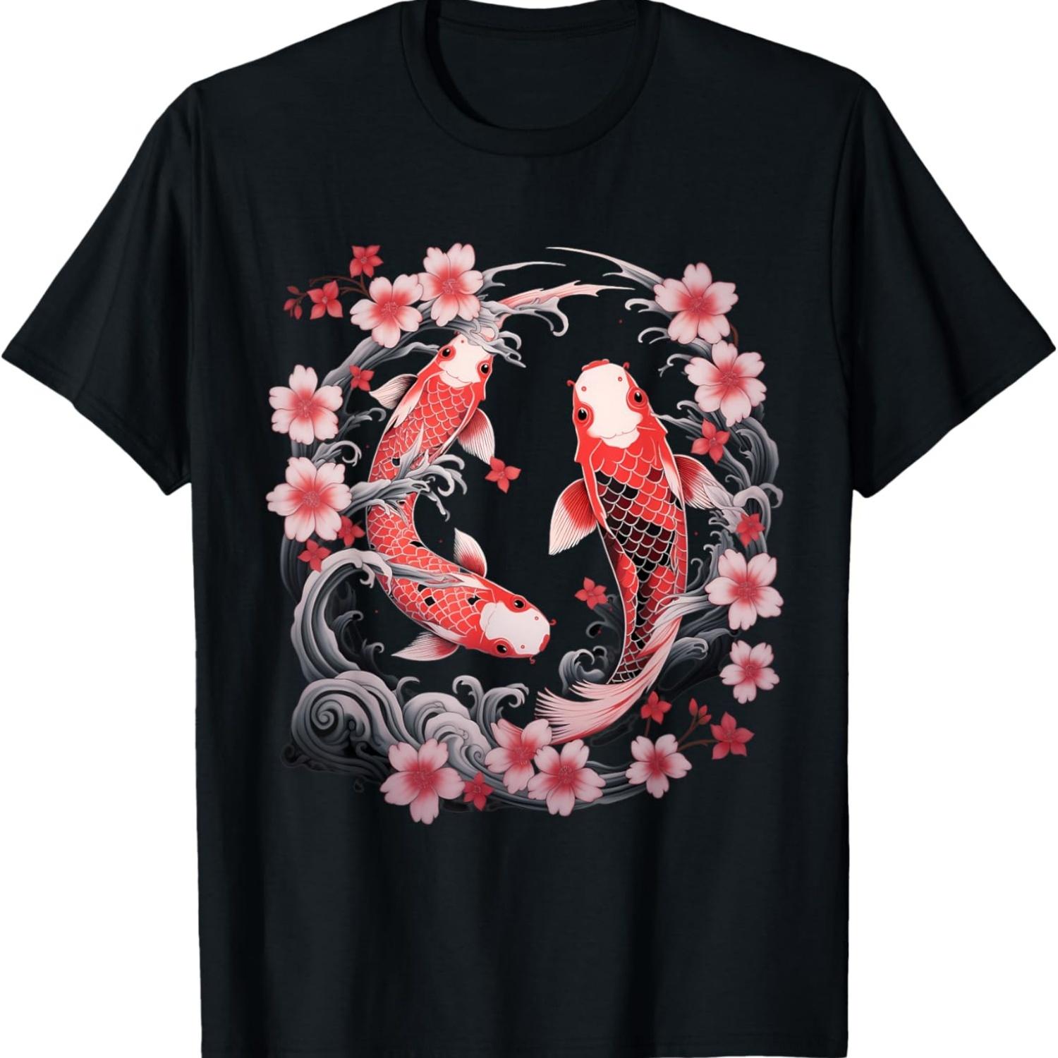 

Koi Carp Ying Yang Nishikigoi Fish Cherry Blossom T-Shirt(95) S чёрный