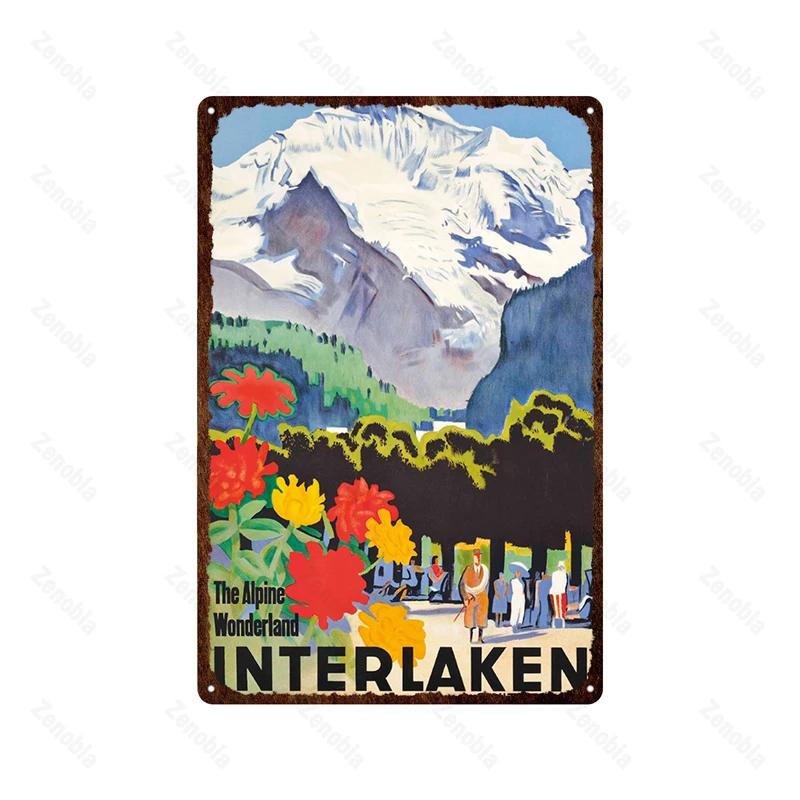 Paris Roma England City Metal Sign Vintage Metal Plaque Travel Tin Poster Scenic Decor for Bar Home Wall Decor Landscape Plat