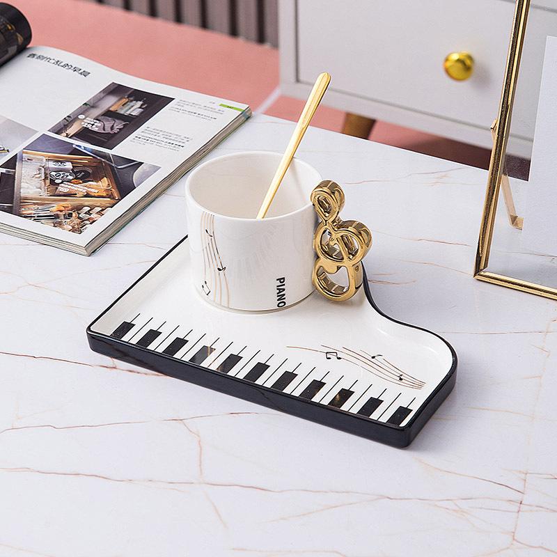 

Nordic creative piano keys ceramic coffee cup and saucer set niche design office mug 200ml