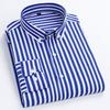 Mens Dress Shirts Striped Long Sleeve Plaid Checked Shirt Smart Casual Business Non-Ironing Korean Slim Fit Formal Blue White