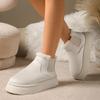 Fashion Hot Pink Thick Bottom Wedge Heel Warm Faux Fur Snow Boots Women Winter Short Plush Boots Woman Non Slip Cotton Chelsea Boots