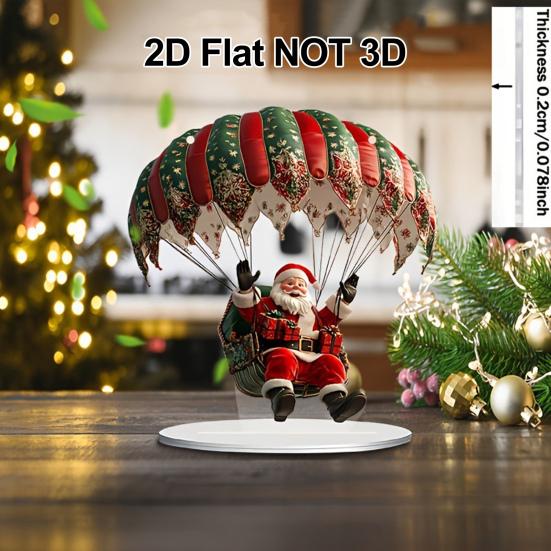 Hot Air Balloon Christmas Ornament 2D Flat Acrylic Santa Claus On