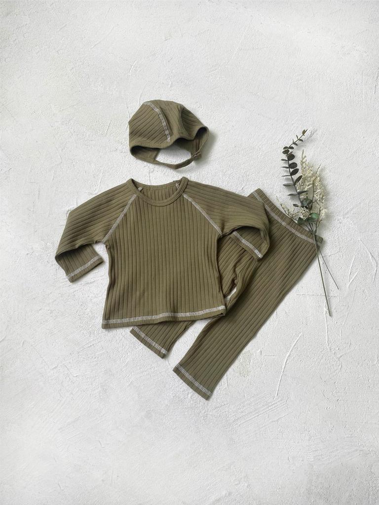 2025 Autumn Baby & Toddler A-Class Soft Ribbed T-Shirt + Base Layer Pajama Set