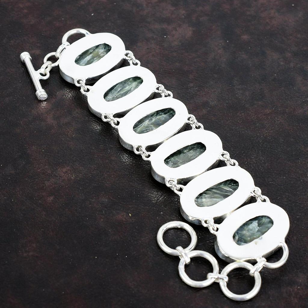 Seraphinite Gemstone Bracelet 925 Sterling Silver Bracelet Adjustable Chain Bracelet Amazing Silver Jewelry Handmade Bracelet Gifts for Wife
