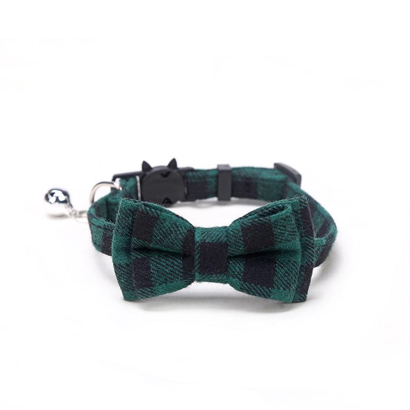 Plaid Bow Cat Collar with Bell and Buckle