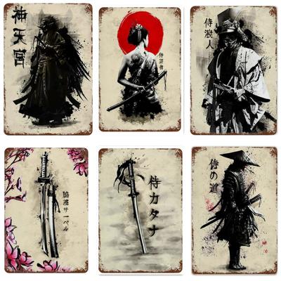 Japanische Samurai-Metallblechschilder, Wandkunst, Charakter-Poster, Dekor, Heimdekoration, Bild für Bar, Wohnzimmer