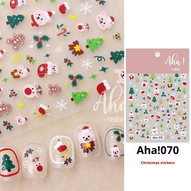 Christmas Nail Art Stickers Cartoon Santa Claus Snowman Snowflake Embossed Pattern Nail Sticker Nail Decals Manicure Decorations
