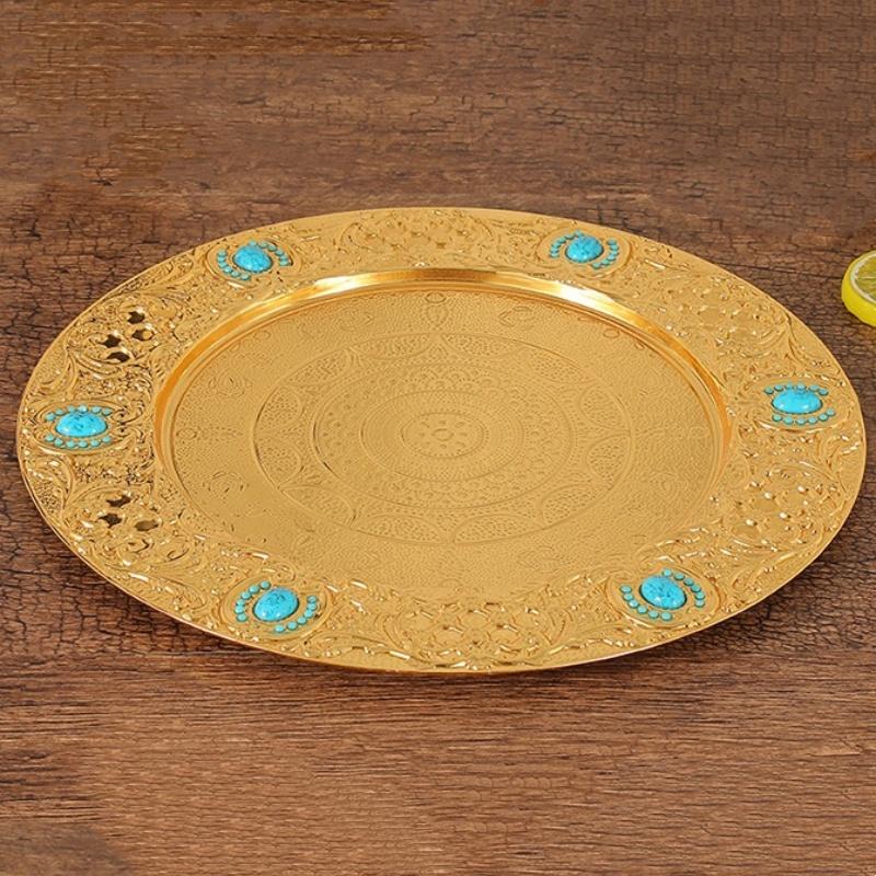 European Wine Set, Alloy Blue Inlaid Gem Wine Glass Set, Golden Vintage Wine Bowl, Old Wine Pot Home Living Room Decoration,1Set