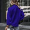 Womens  Casual Long Sleeve Round Neck Chambray Blouse Top