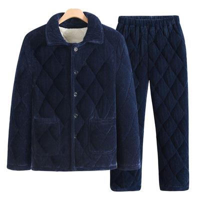 Męski zimowy zestaw piżamowy z podszewką z polaru: Pikowany płaszcz i spodnie dla ciepła