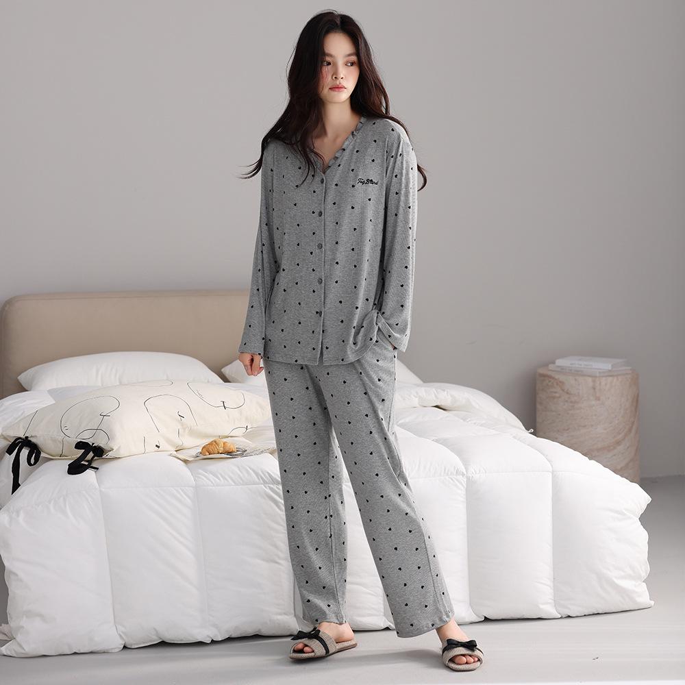 Women's Spring & Autumn Modal Pajama Set: Cardigan, Long Sleeve, Loose Fit, Plus Size