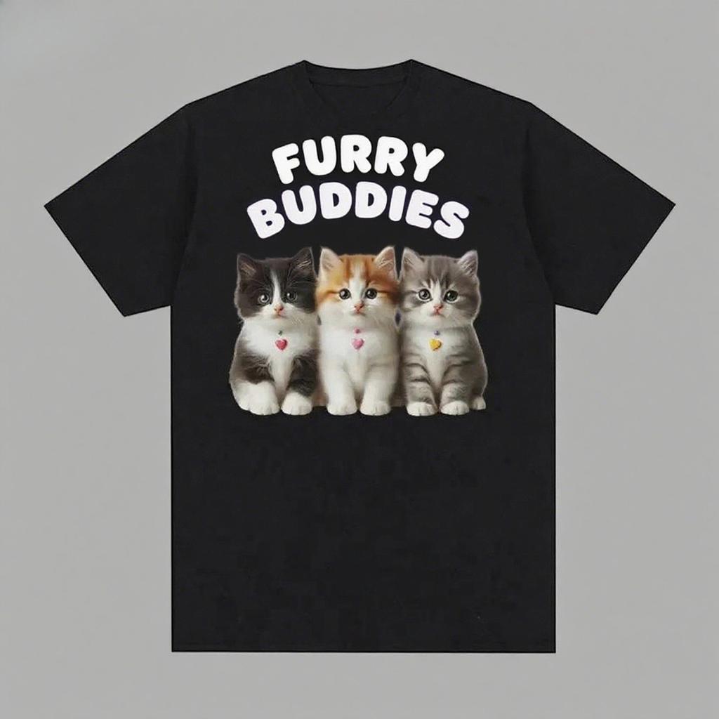 Fun Cat Men's Printed Short Sleeve Summer Casual Versatile Street Atmosphere T-Shirt Cool Breathable Oversized Top