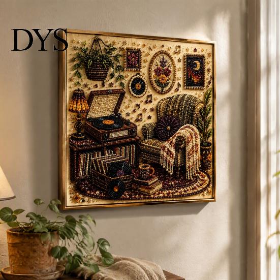 Therapeutic Creative Projects Vintage Room Diamond Painting Kit, DIY Art with Cozy Cottage Scenes, Interior Design Wall Complete Tools Set for