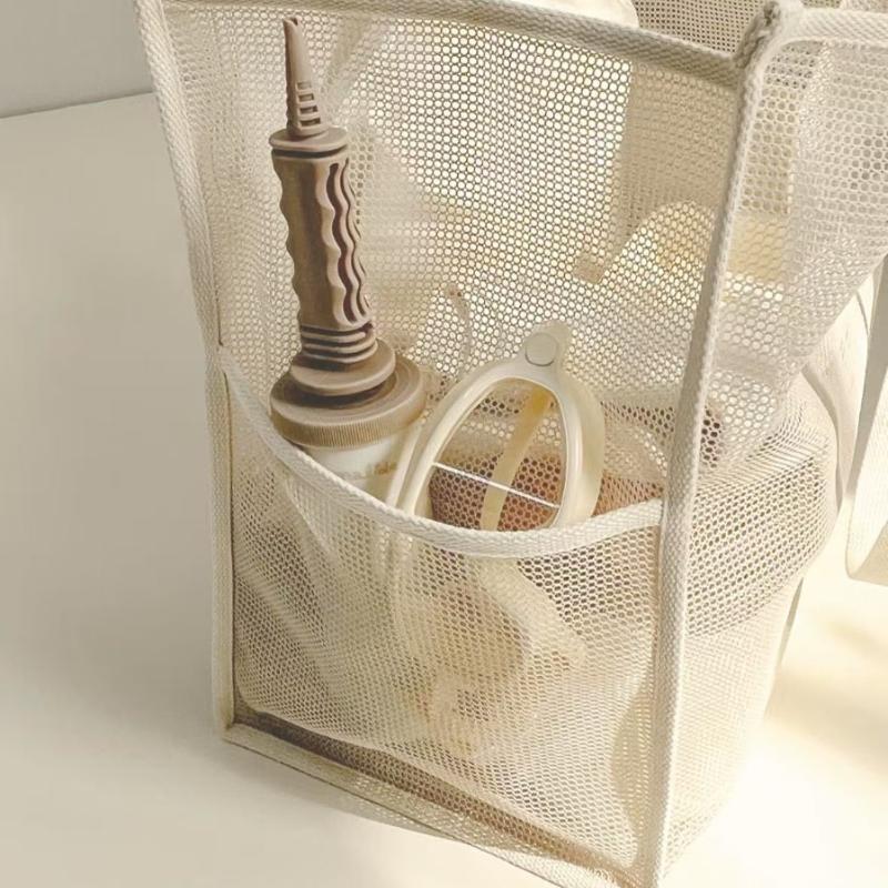 Transparent Mesh Beach Tote Bag Carry All Large Capacity Lightweight Women Storage Bag for Swimming Gym Beach Trips