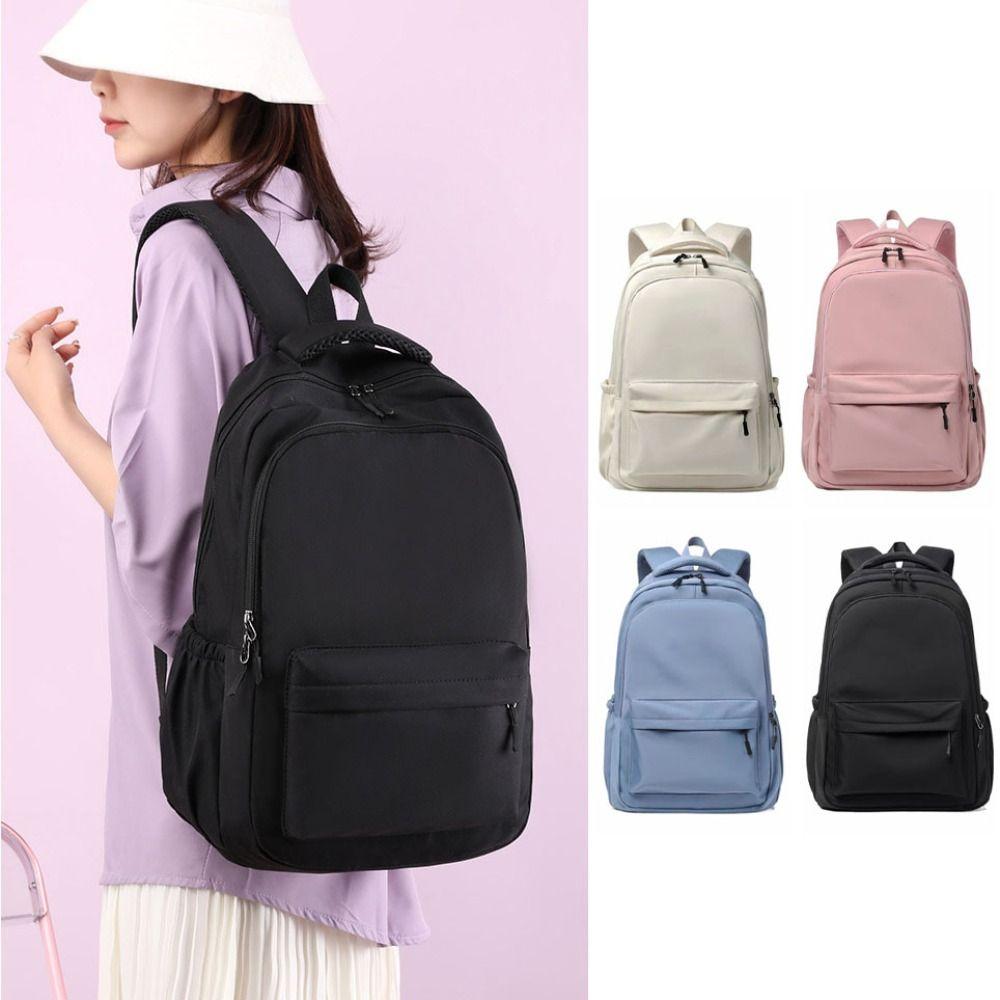 Solid Color Students School Bag Nylon Teenagers Shoulder Bag Fashion Preppy Style Backpack  School