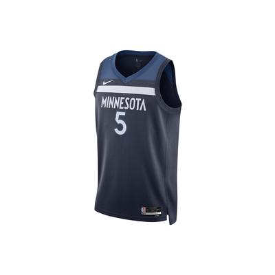 Camiseta Swingman NBA Dri-FIT a rayas con número y letra, cuello en V sin mangas para baloncesto, camiseta Edwards para hombre, camiseta azul DN2013-427