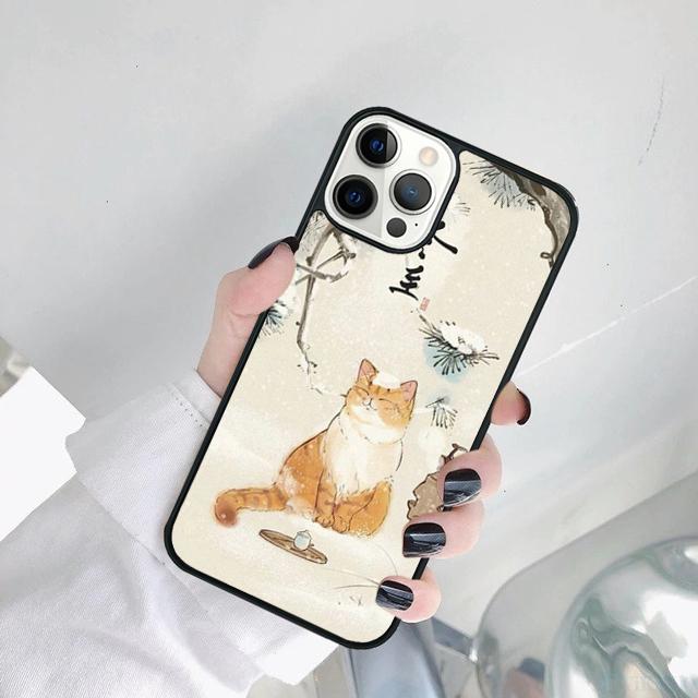 

Japanese Cat Culture Aesthetic Art Phone Case For iPhone 17 Air 15 Pro MAX 16 Plus 14 12 11 13 coque iPhone 16pro