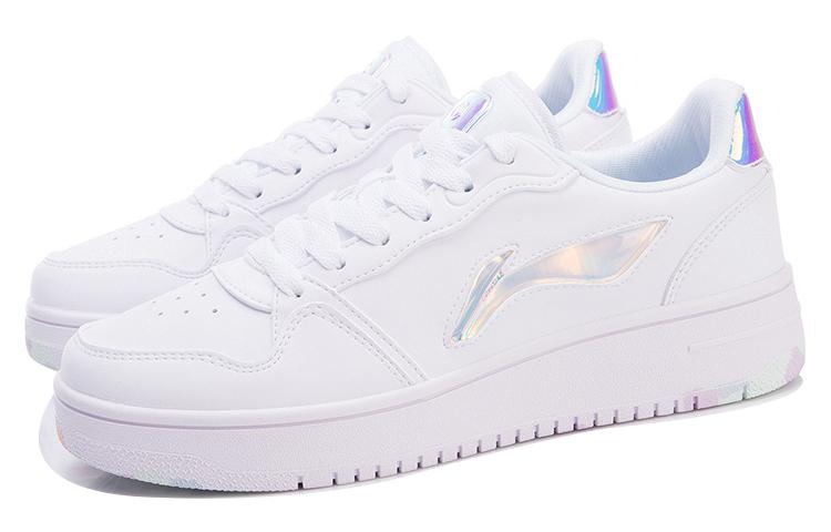 Li Ning Slip Resistant Lightweight Balance Abrasion Resistant Low top Skateboard Shoes Women's White AGCR342-2