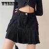 Jeans Minirock Goth Denim Faltenröcke mit großen Taschen Damen Mädchen Sommer Punk Y2K Schwarz Faldas Hohe Taille Koreanische Mode