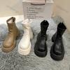 Fashion Women's Fashion Platform Ankle Boots Pu Leather Thick Bottom Combat Boots Woman Square Toe Slip On Chunky Short Booties Mujer