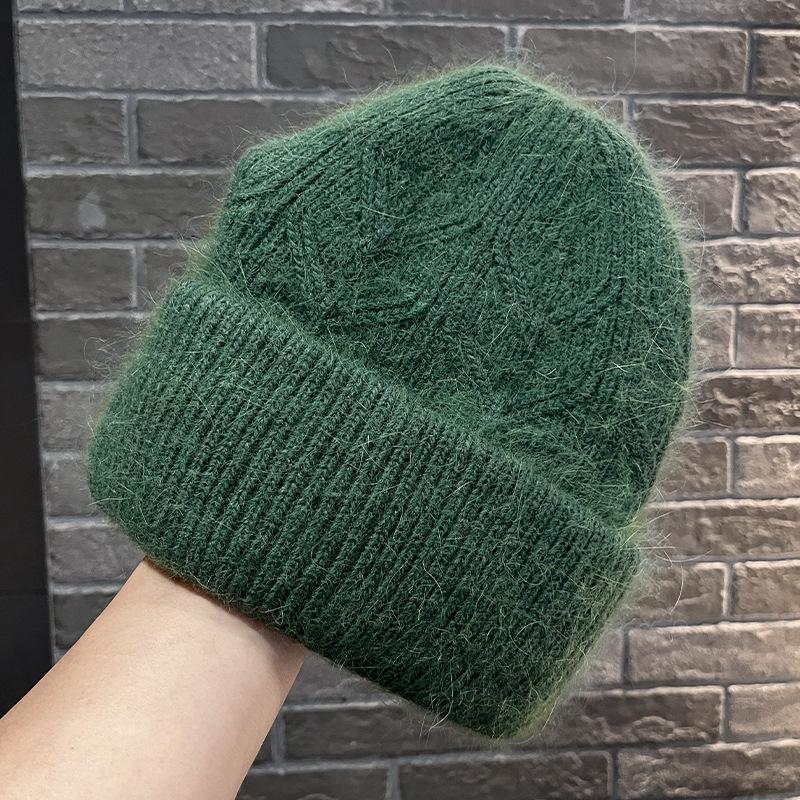 Fashion commuter style men and women warm eversion jacquard thickened wool hat outdoor angora rabbit hair cold hat