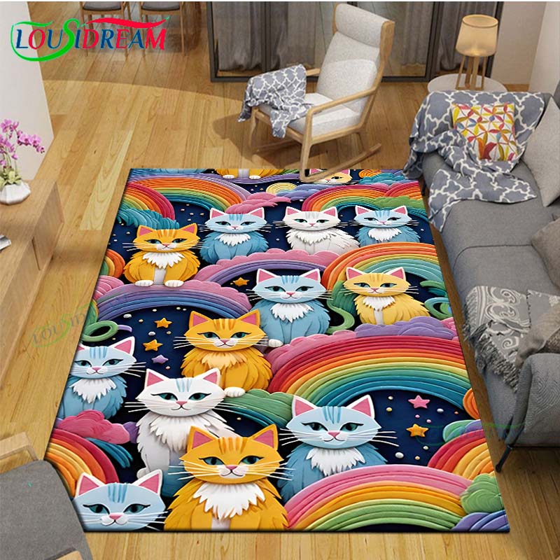Alfombras Impresas con Gatos Pintura Exquisita Moda 3D Alfombra de Área Antideslizante para Sala de Estar Alfombrillas para Habitación de Niños Esterilla de Yoga Alfombra Grande Decoración