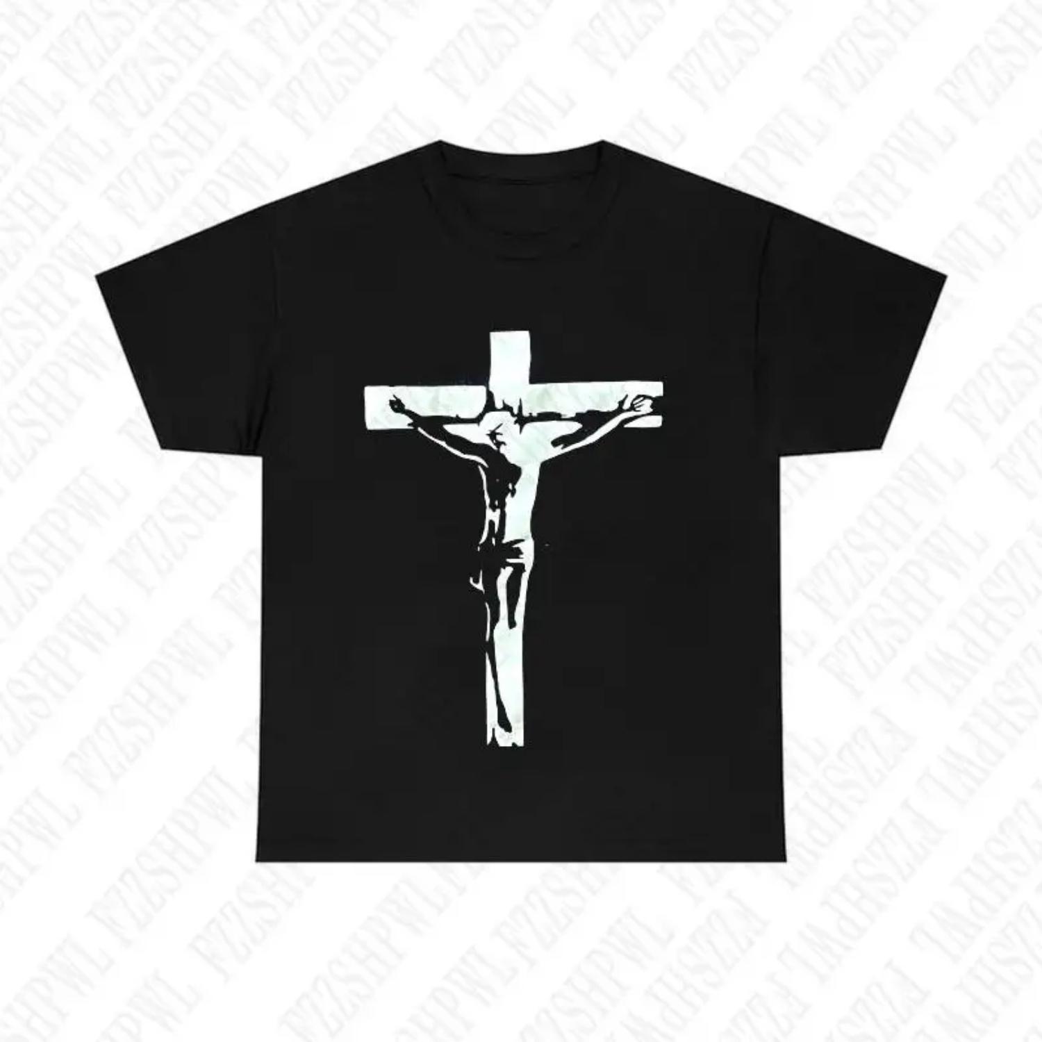 

Cross Y2K Cotton T-shirt Harajuku Graphic Print Rock Goth Short Sleeve T-shirt Streetwear Casual Hiphop Retro Punk Tee Oversized S чёрный