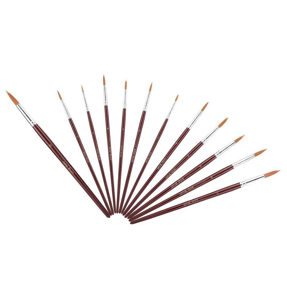12Pcs Wine Red Nylon Hair Drawing Brush Art Painting Set Tool(round)