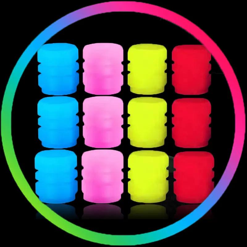 4pcs Car Luminous Tire Valve Caps Fluorescent Night Glowing Motorcycle Bicycle Bike Wheel Tyre Hub Valve Stem Caps Decor
