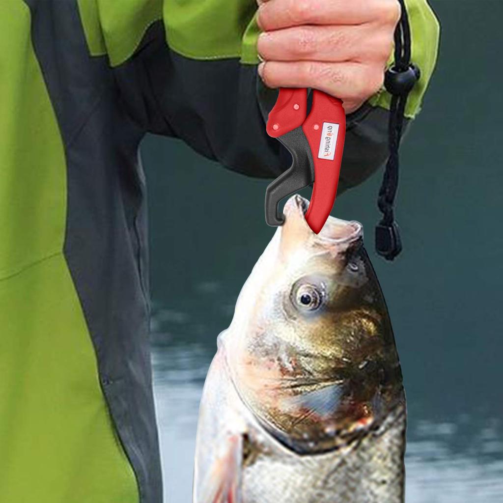 Rust-proof Plastic Fish Grip, Ultra-Lightweight, Floating Fish Grabber with Safety Rope (Red, Small)
