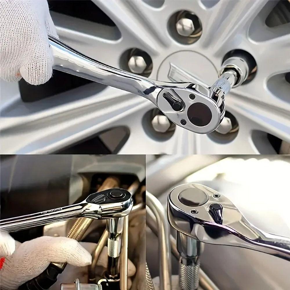 1Pcs Durable 1/4 3/8 1/2 Ratchet Wrench Repair Tool Short Handle Compact Spanner 72 Teeth Mini Quick Socket
