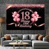 2D Black Pink Balloon 18th Birthday Backdrop, Glitter Confetti Decor Banner