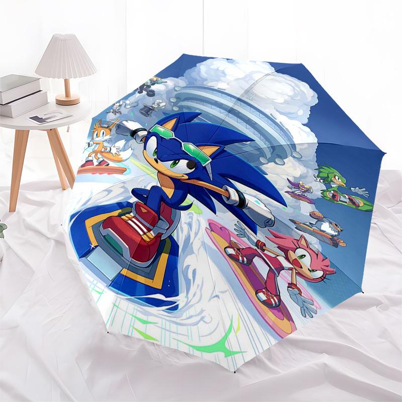 

1pc Sonic the Hedgehog Automatic Opening Umbrella Portable 3-Fold Design, 8-Bone Iron Frame Outdoor Umbrella Ideal Gift for Fans, Travelers, Everyday