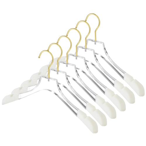 

Besser Luxury Acrylic Hangers, 15-inch Gold Acrylic Hangers for Coats and Suits, Premium Crystal Non-Slip Hangers with Gold Hooks, Acrylic Clear Hange