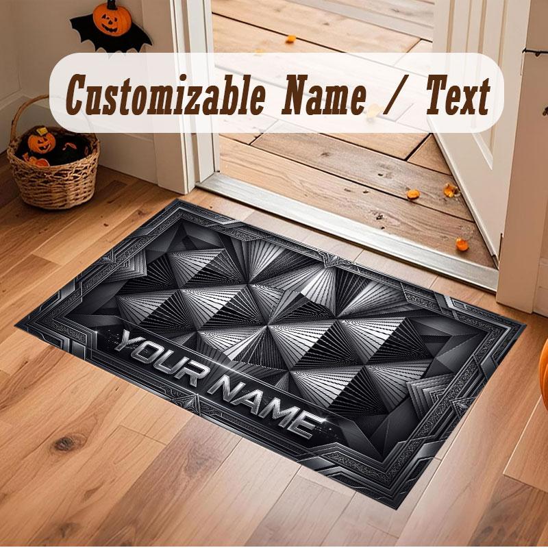 Abstract Geometric Theme Crystal Velvet Floor Rug Personalized Custom Name Text Warm Carpet Home Decoration