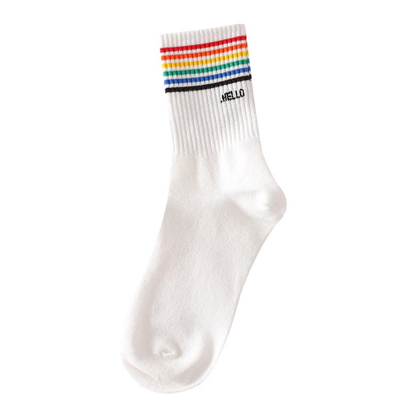 Women's Korean Trendy Cartoon Long Sports Socks - Black & White, Mid-Tube, Autumn/Winter, All-Match.