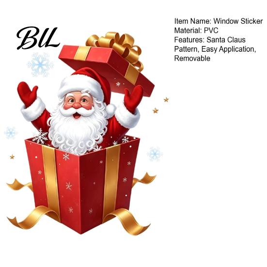 Static Window Stickers Santa Gift Box Sticker, Christmas Decal, Removable Waterproof Festival Atmosphere PVC Decal for Glass Doors Windows,