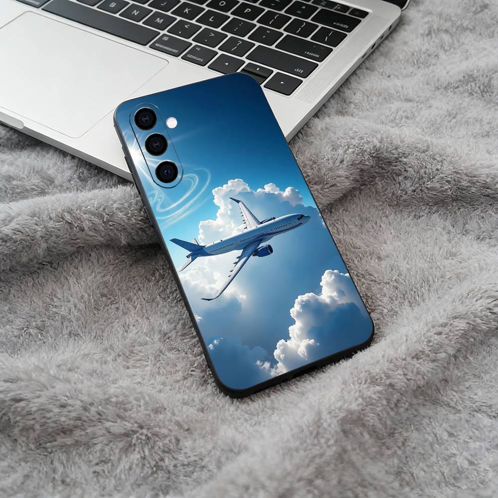 Aircraft & Sky Black Soft Silicone Phone Case for Samsung Galaxy A73, A71, A72, A70, A53, A52, A51