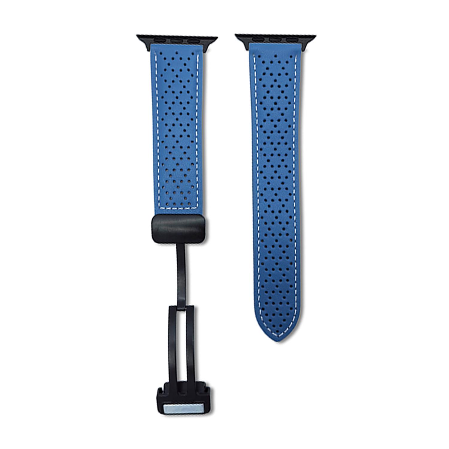 

Replacement Strap for Apple Watch Series 10 Ultra 9 8 7 SE 6 5 4 3 2 1 46mm 49mm 45mm 44mm 42mm Magnetic Buckle Genuine Leather Watch Band Blue