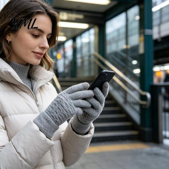 Touch Screen Knit Mittens 1 Pair Winter Warm Fleece Lined Gloves for Women Men, Cold Outdoor Cycling Weather Thermal Gloves, Thickened Touchscreen