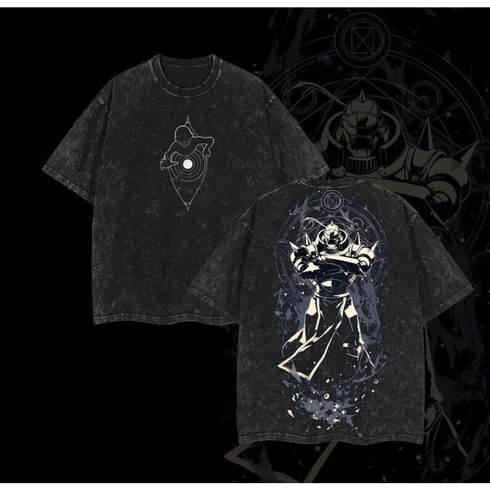 Vintage Washed Alchemist Symbol T-shirt Red and Black Anime Shirt Anime Lover Gift Graphic Print Oversized Washed Trendy T-shirt