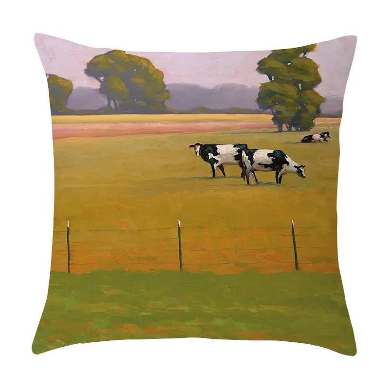 Car Living Room Sofa Cushion Cover Luxury Home Decor Pillow Cover Farm Garden City Seascape Print