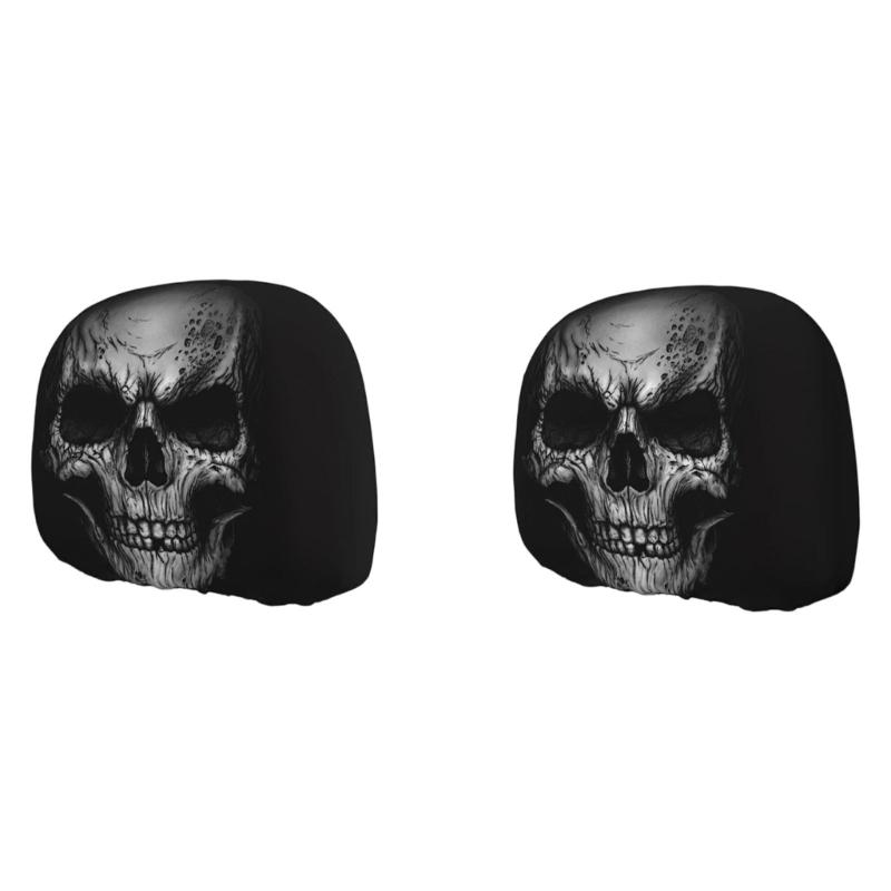 Comfortable Car Headrest Cover Halloween Skull Print Universal Automotive Accessories Removable Headrest Protector Cover