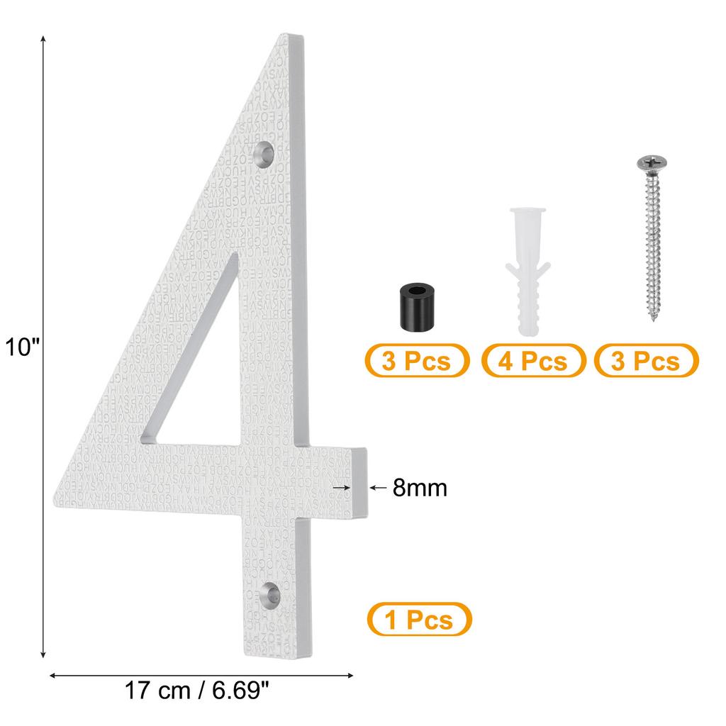 10 Inch House Number, House Address Numbers Sign Large Floating Modern with Screws for Outside Door Wall Street, Silver, 0-9