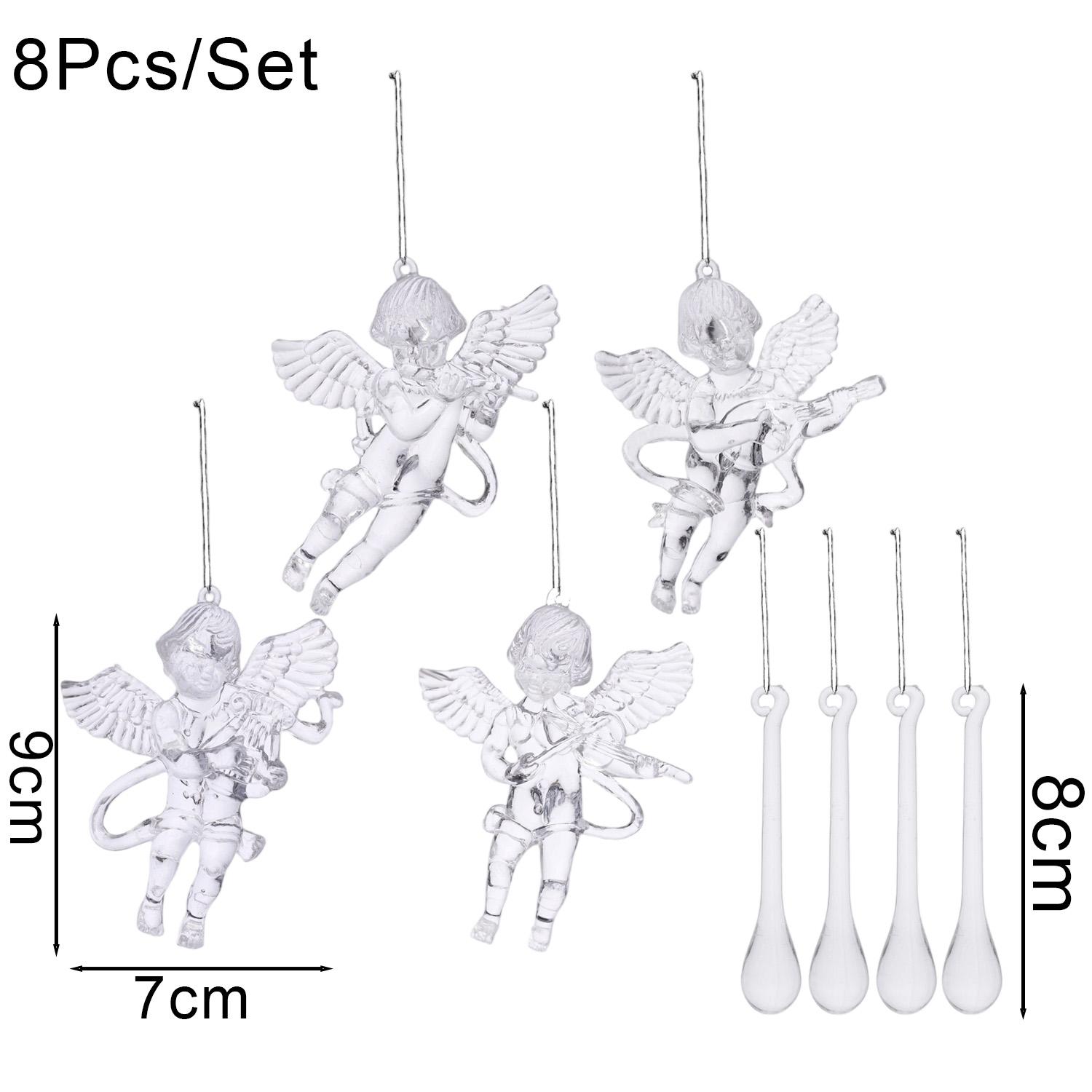 

8/64pcs Transparent Acrylic Christmas Hanging Pendant Crystal Snowflake Angel Threaded Ice Cone Column Home Xmas Tree Ornament 1set