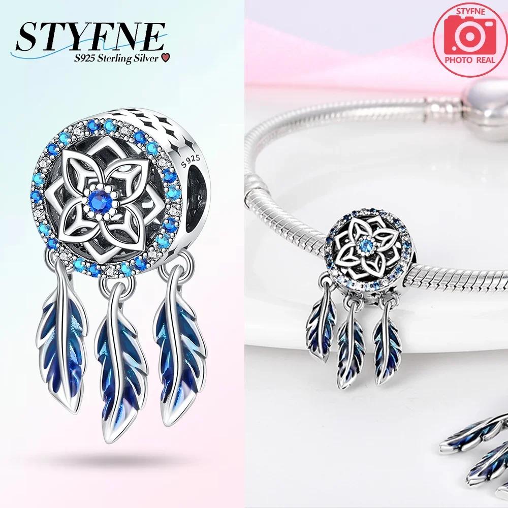 Charm Copper Original Dream Catcher Feather Pendant Purple Colorful Moon Design Bead Fit Bracelet Women Jewelry Diy