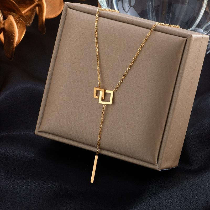 Goldene eckige Schnalle Lariat Halskette Y-Tropfen-Kettenhalskette für Damen Minimalistischer Modeschmuck