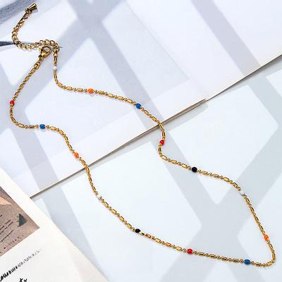 Spring and Summer Dopa Steel Bare Chain Simple Collarbone Chain Versatile Stacked Wearing Colored Necklace Ins Wind Collarbone Chain