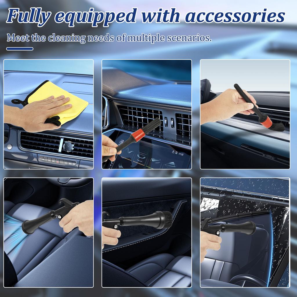 Car Interior Air Blow Gun Tornador Cleaning Blower High Pressure Air Duster Car Detailing Dirt Tool with Nozzle and 5 Brush Head